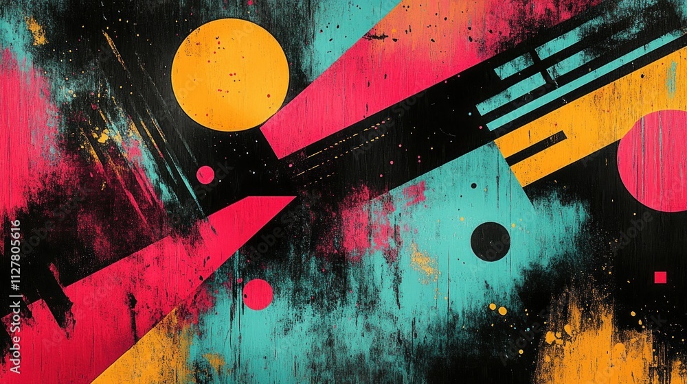 Poster bold abstract geometric shapes vibrant colors modern pattern design for print background textile art
