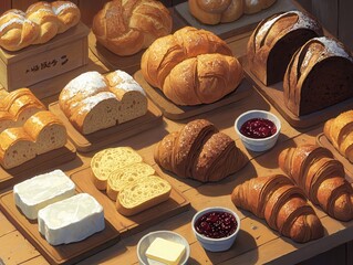 Savor artisan breads and gourmet spreads cozy bakery setting inviting display for a delightful culinary experience