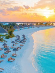 Sunset relaxation at a beach resort maldives aerial view tropical paradise tranquility and leisure