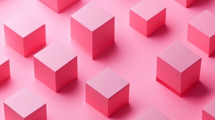 Obraz premium 3D isometric cubes on an empty monochrome pink background with a gradient pink color.