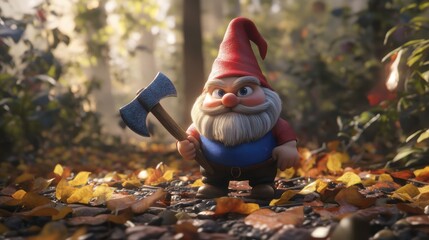 Cute little gnome spirit in Spring garden with flowers