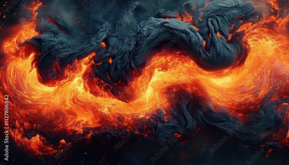 Poster dynamic lava flow textures with intensity and creativity for abstract design compositions