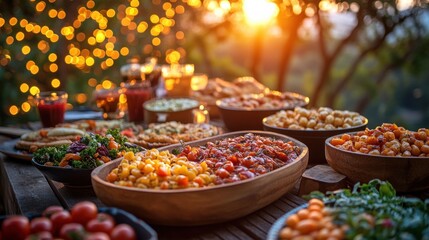 Fototapeta premium Joyful Family Gathering in Garden with Grandfather and Grandchildren Enjoying Dinner and Drinks Together with Friends and Diverse Adults at BBQ Party