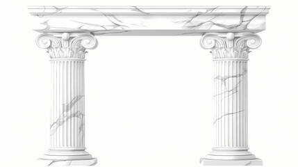 Classic antique marble column set. white doric column. ancient greek pillar. isolated on white background or transparent background. Marble. Illustration