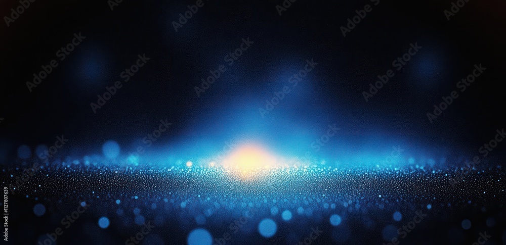 Poster blue gradient background with glowing light and dark grainy texture effect for abstract design