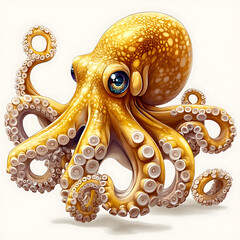 Obraz premium Golden Octopus: A Detailed Artistic Depiction of an Octopus with Vibrant Yellow Hues and Intricate Tentacles