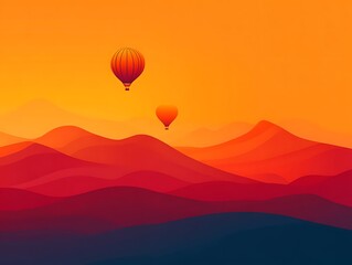 Two Hot Air Balloons Soar Over Rolling Orange Hills