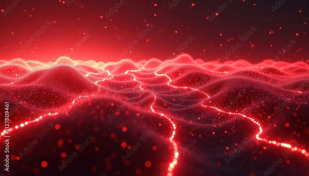 Poster red energy generative ai illustration shows horizontal fuming lines on textured surface. dynamic dig