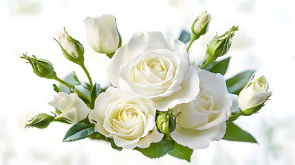 Fototapeta premium Bouquet of white roses and eustoma flowers isolated