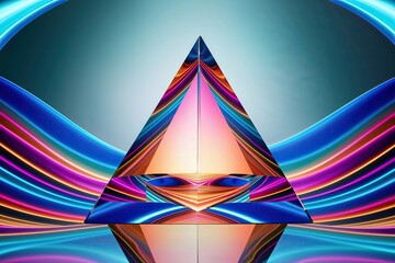 Surreal Illuminated Glass Prism with Vibrant Multifaceted Wave Design for Digital Art Background and Wallpaper