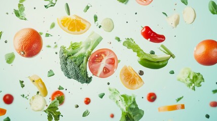 落ちる新鮮な野菜とフルーツ