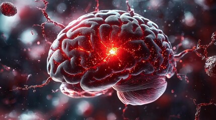 Brain Ischemic Stroke Visual Depiction with Highlighted Area and Informational Text on Symptoms and Treatment Awareness