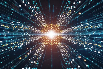 Fototapeta premium Energetic Web of Dynamic Dots and Connections: A 3D Visualization of Digital Interactions and Communication Matrix