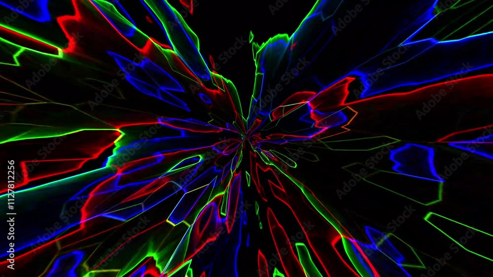Aufkleber neon colored lines animation with tunnel effect on a black background