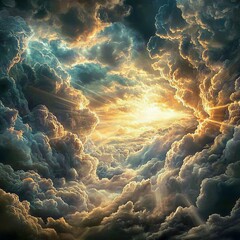 Dramatic Stormy Sky with Dark Clouds and Sunlight Rays