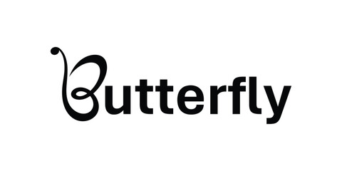 Butterfly typography text, butterfly word mark logo design template