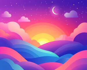 Vibrant Rainbow Sky with Bold Gradients at Sunset