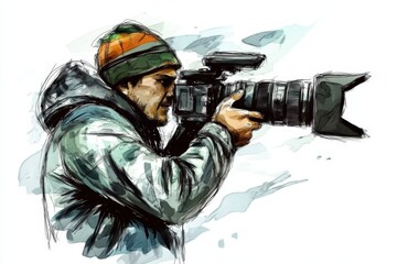 drawing of a cameraman holding a DSLR camera