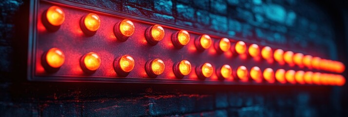 Vintage Theater Marquee Billboard with Illuminated Light Bulbs and Neon Font for Cinematic Decoration and Event Invitations