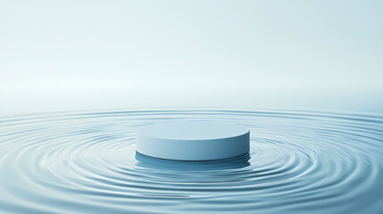 Elegant blue podium on a tranquil ripple water background, the soft waves adding a soothing touch, perfect for showcasing products. Radiance. Illustration