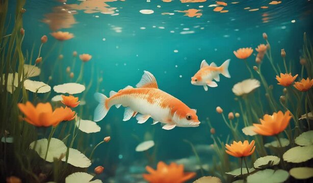 "Underwater Fish and Lily Pads"