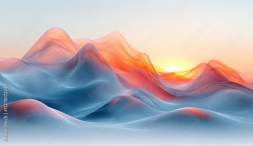 Poster serene minimalist abstract landscape with flowing lines and soft lighting