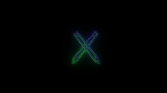 Illustration  neon line Pen icon isolated on black background 4K animation.Neon glowing blue colour edit pen icon on black background animation
