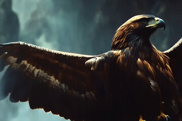 Fototapeta premium Golden Glint: The Majestic Eagle's Shining Wings