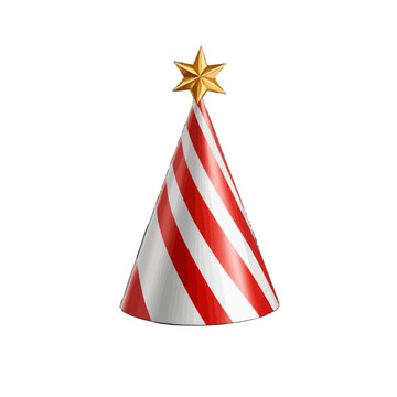 red and white striped party hat with a star