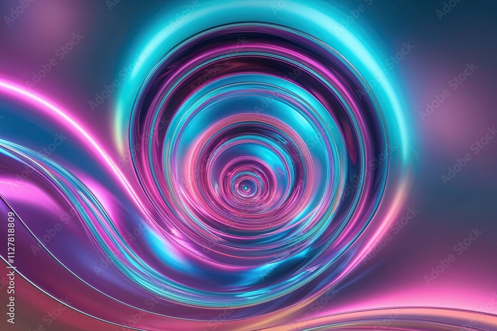 Poster Mesmerizing 3D Backgrounds Featuring Iridescent Neon Spirals and Stunning Gradient Patterns