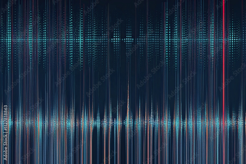 Poster inspiring arrangement of syncopated dots and lines showcasing advancements in technology and digital