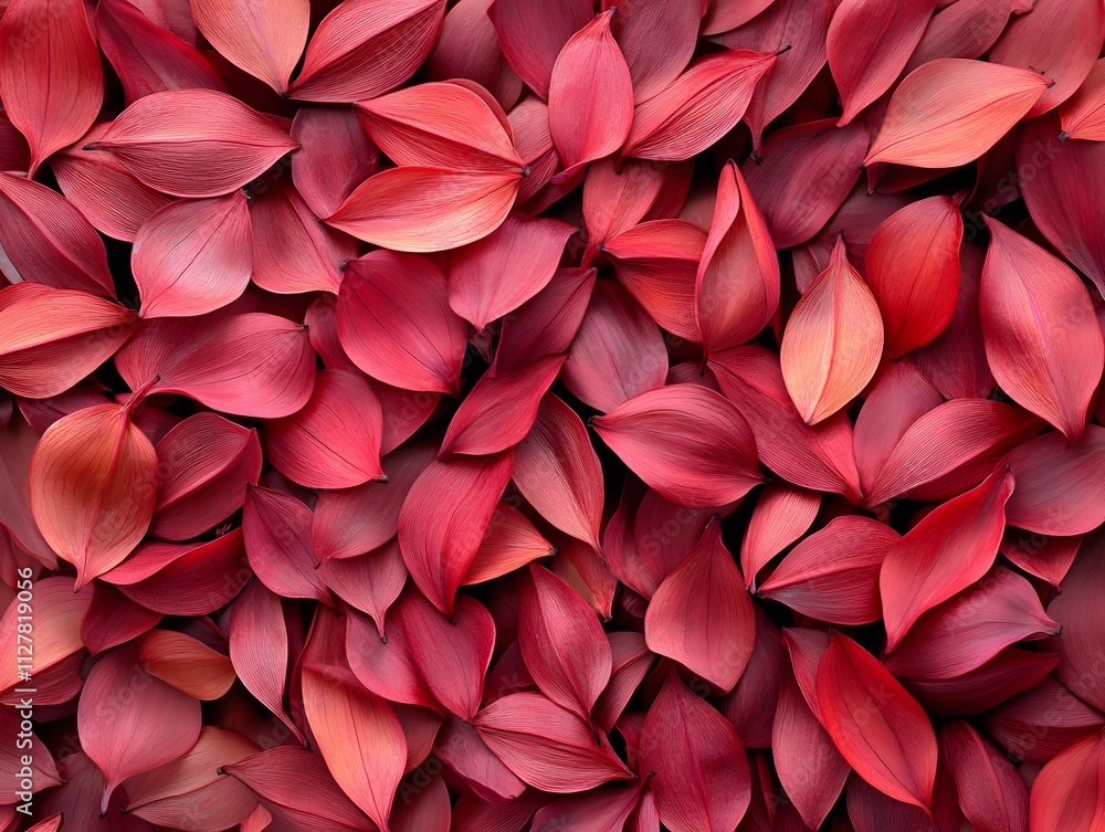 Poster a vibrant arrangement of red and pink leaves creating a visually appealing pattern.