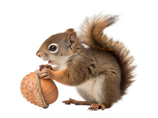 Fototapeta premium baby squirrel holding an acorn cut out isolated on white background