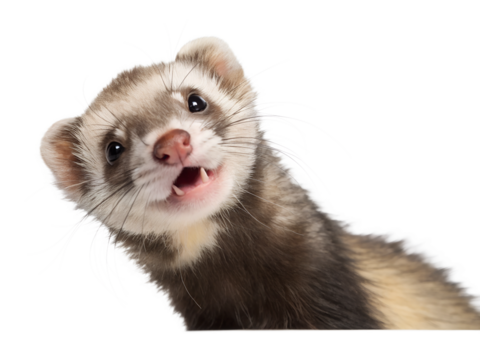 ferret peeking out with a playful expression cut out isolated on white background