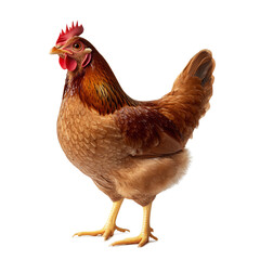 Fototapeta premium Close-up Portrait of a Vibrant Brown Rooster with Red Comb and Beak on White Background