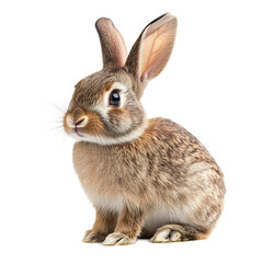 Obraz premium Closeup Portrait of an Adorable Fuzzy Brown Rabbit Sitting on White Background