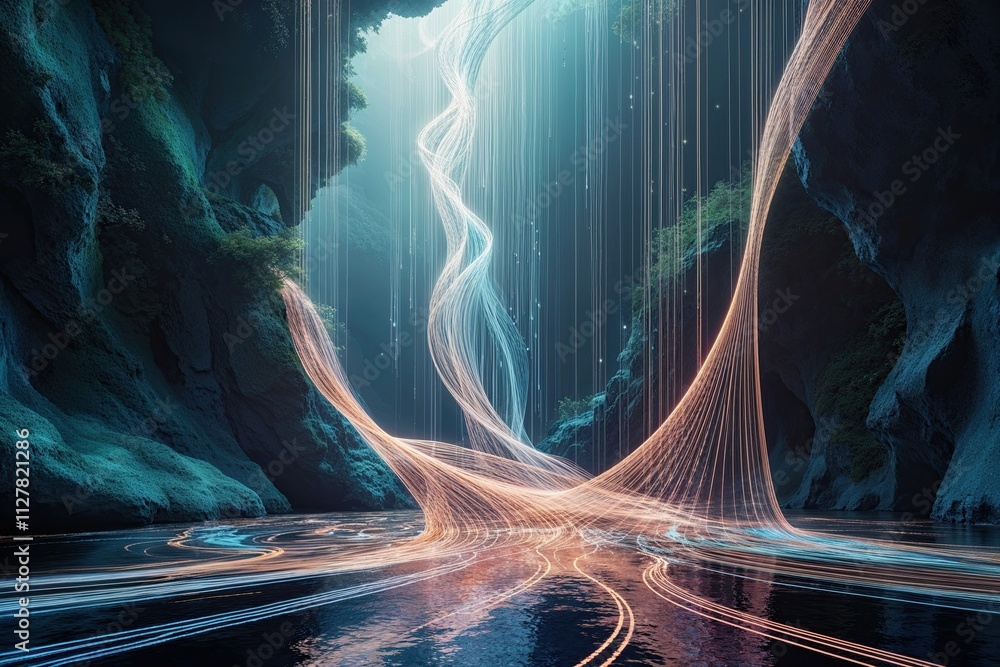 Poster mesmerizing 3d holographic currents in a captivating enigmatic universe