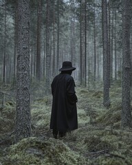 Mysterious Figure in a Dark Forest