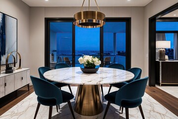 Sleek Modern Dining Space Featuring Marble Round Table and Chic Chairs