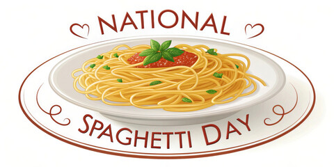 Celebrating National Spaghetti Day with a classic plate of spaghetti and marinara sauce topped with fresh basil.