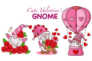 Cute gnome Collection Valentines illustration by hand drawn.