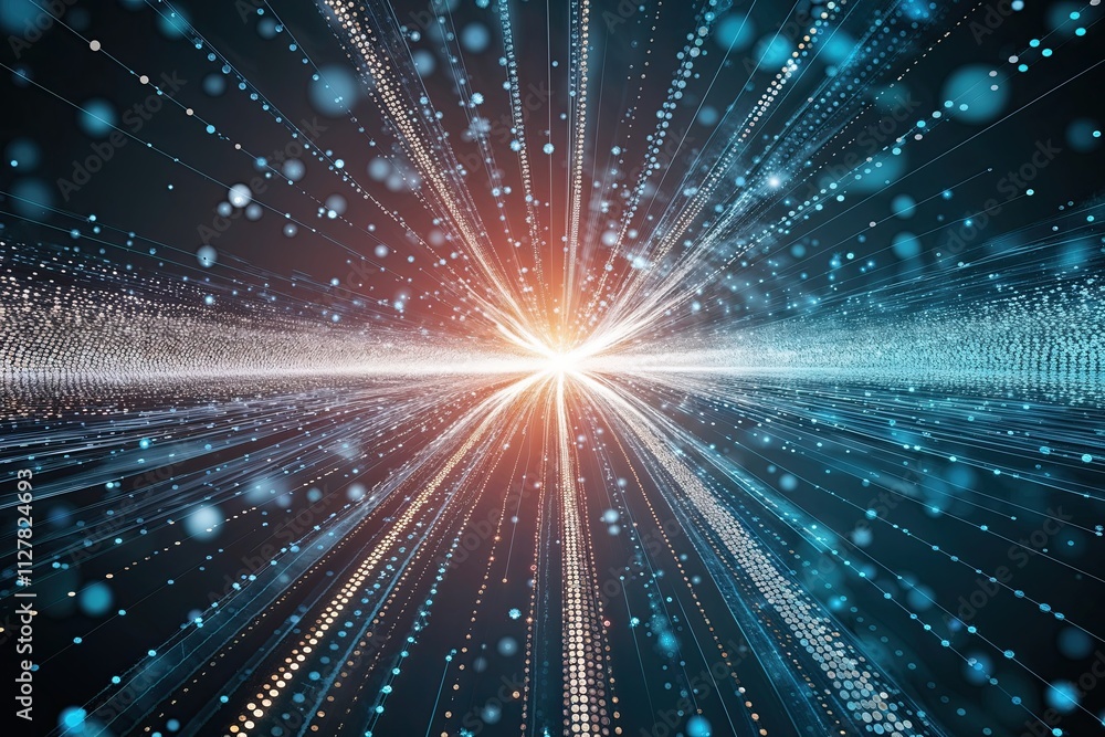 Poster dynamic dots and strands art illustrating the importance of technology and digital data flow