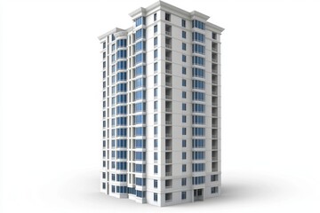 Modern White Apartment Building Isolated on White Background