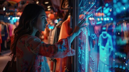 Futuristic AR shopping settings with hologram. Digital shopping concept.
