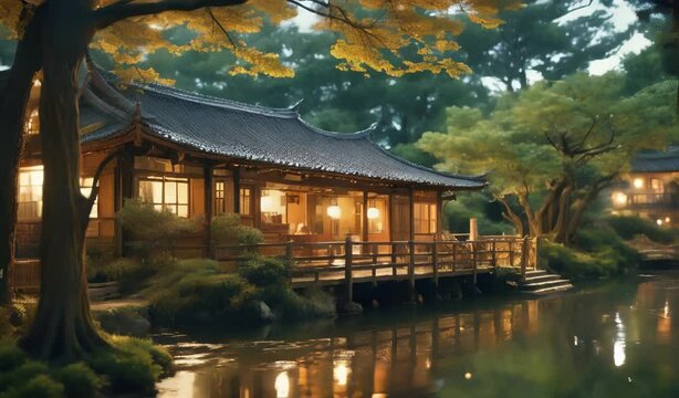 Serene Japanese Garden at Dusk
