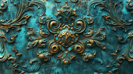 Verdigris copper patina with intricate patterns and vibrant green and blue tones. Verdigris. Illustration