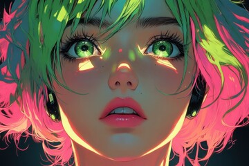 Obraz premium Colorful and Pop Girl with Pink and Green Hair