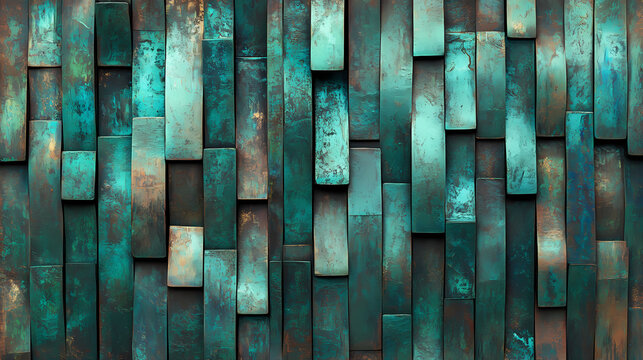 Weathered copper plates with verdigris patina, abstract texture. Verdigris. Illustration