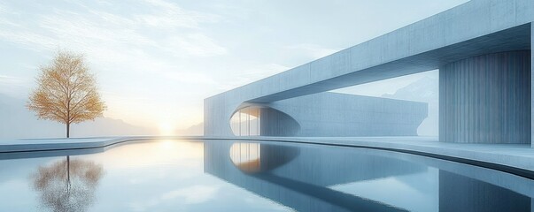 Minimal Concrete Architecture Showroom Empty Space Curved Walls Open Design Interior Exterior Abstract Modern Building