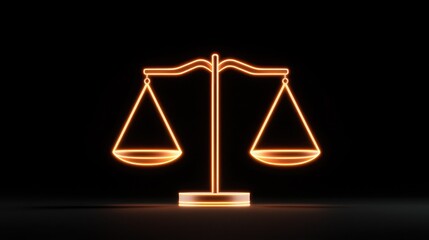 An illuminated balance scale symbolizing justice and fairness in a dark background.